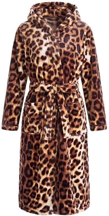 Dames badjas leopard - luipaard print badjas met capuchon-xl