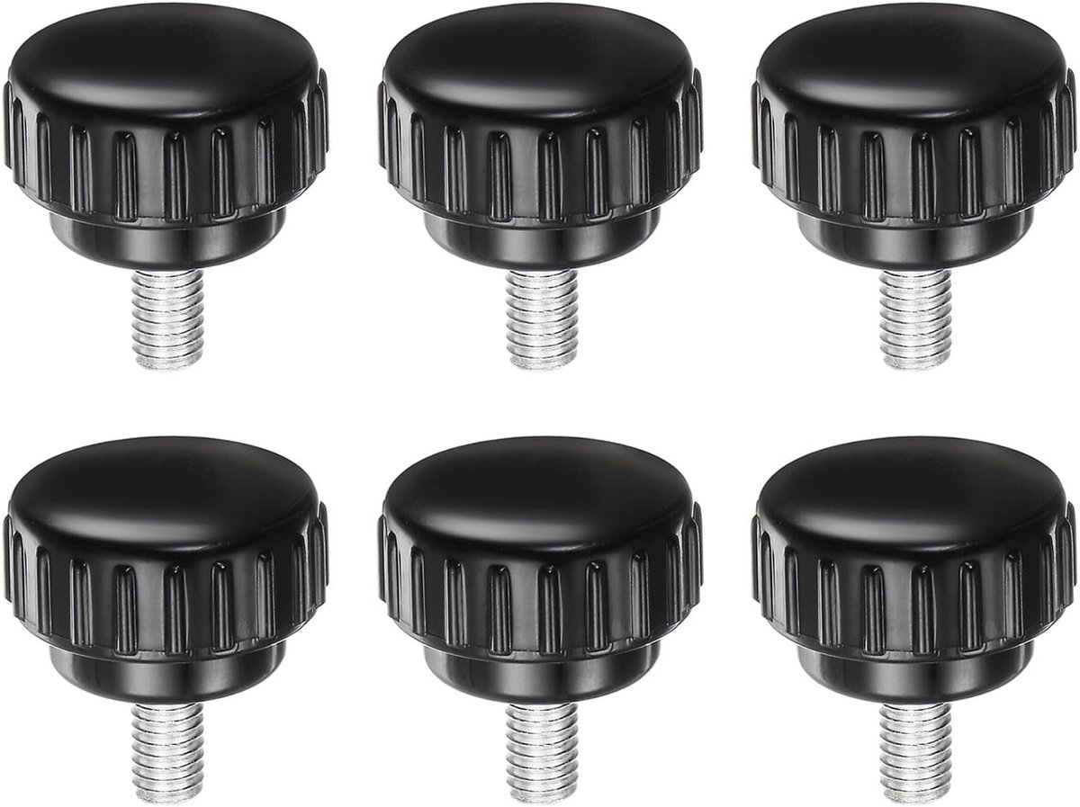 M6 x 12 mm gekartelde spanknoppen metrische buitendraad handvat type duimschroef 30 mm ronde kunststof kop met schroefdraad handschroef draaiknop zwart 6 stuks