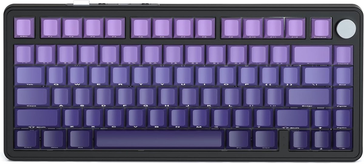 SHARK X85 pakking Mechanisch toetsenbord met knop,75% (BT5.0/2.4G/USB-C) Draadloos gamingtoetsenbord en vijflaagse vulling, RGB, 5000mAh, hot-swappable PBT-toetsenbord met zijprint (Paars)