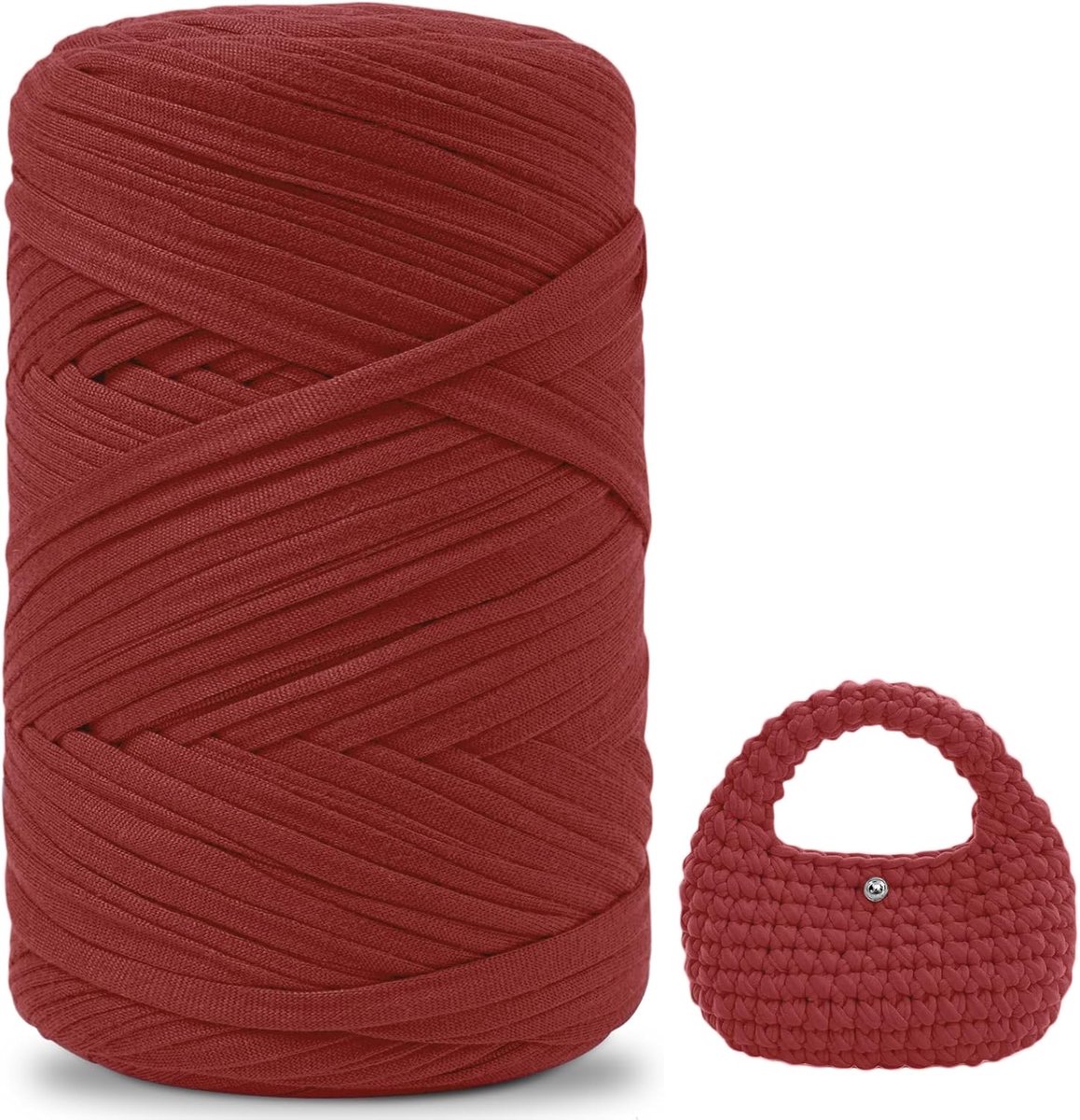 iEGrow Haakgaren, 400 g/140 m Polyestergaren van Chunky T-shirtgaren, T-shirt Haakgaren voor Tassen, Manden, DIY, Interieurdecoratie, Tapijten, Rood bordeaux