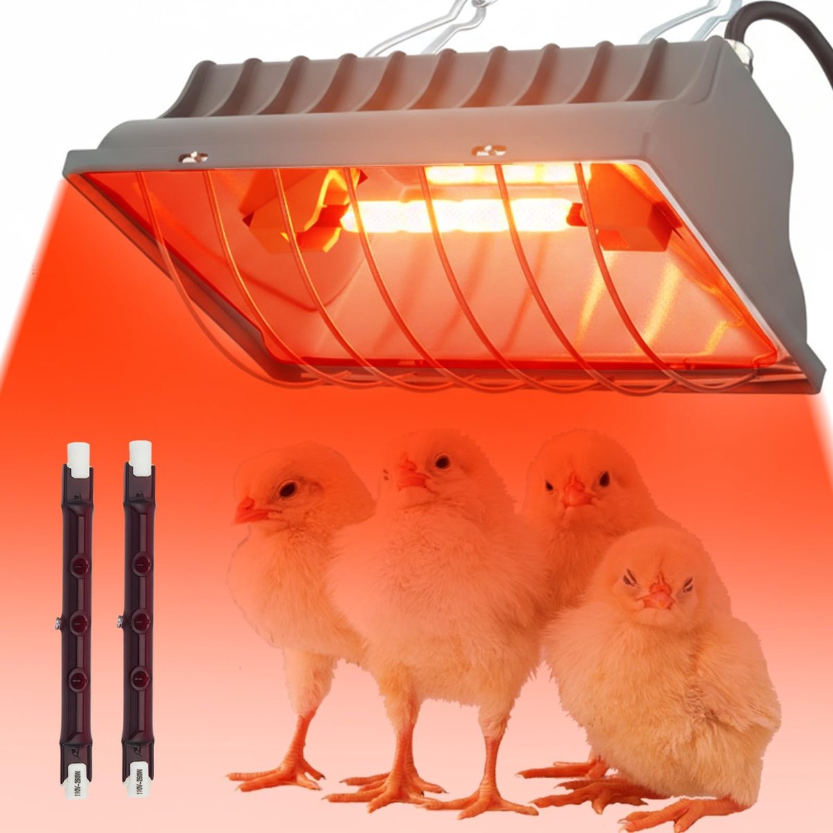 Omgoods - Rood Licht Lamp, Verwarmingslamp voor Kippen, 250 W met Thermostaat