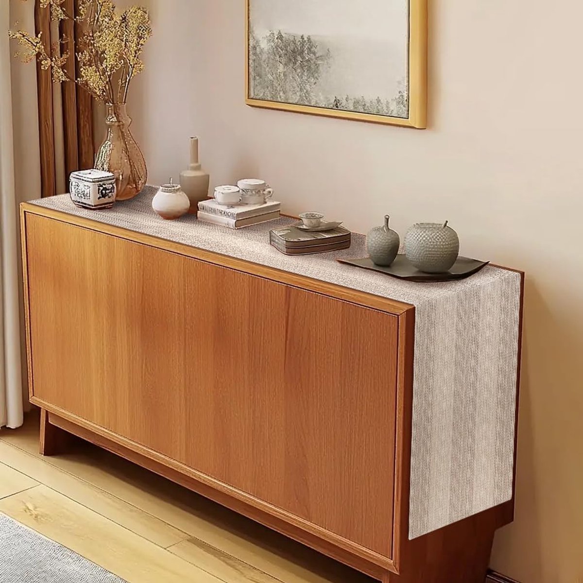Tafelloper Beige Bruin - 40 x 240 cm Wasbare Moderne Tafeldecoratie - Rustieke Strepen Linnenlook Tafelkleed voor Feest, Verjaardag en Valentijnsdag - Elegante Woondecoratie