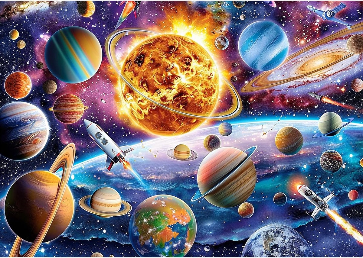 5D Zonnestelsel Diamant Schilderij Set voor Volwassenen,Planeten en Manen Diamantart,DIY Volboor Kristal Borduur Cadeau voor Woonkamerdecoratie 30x40cm
