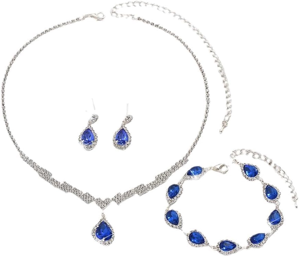 3 stuks bruiloft sieraden set verzilverd diamant ketting kristal oorbellen prom armbanden sieraden sets voor bruidsmeisjes sieraden sets sieraden sets, jeden rozmiar, voeten, zirkonia