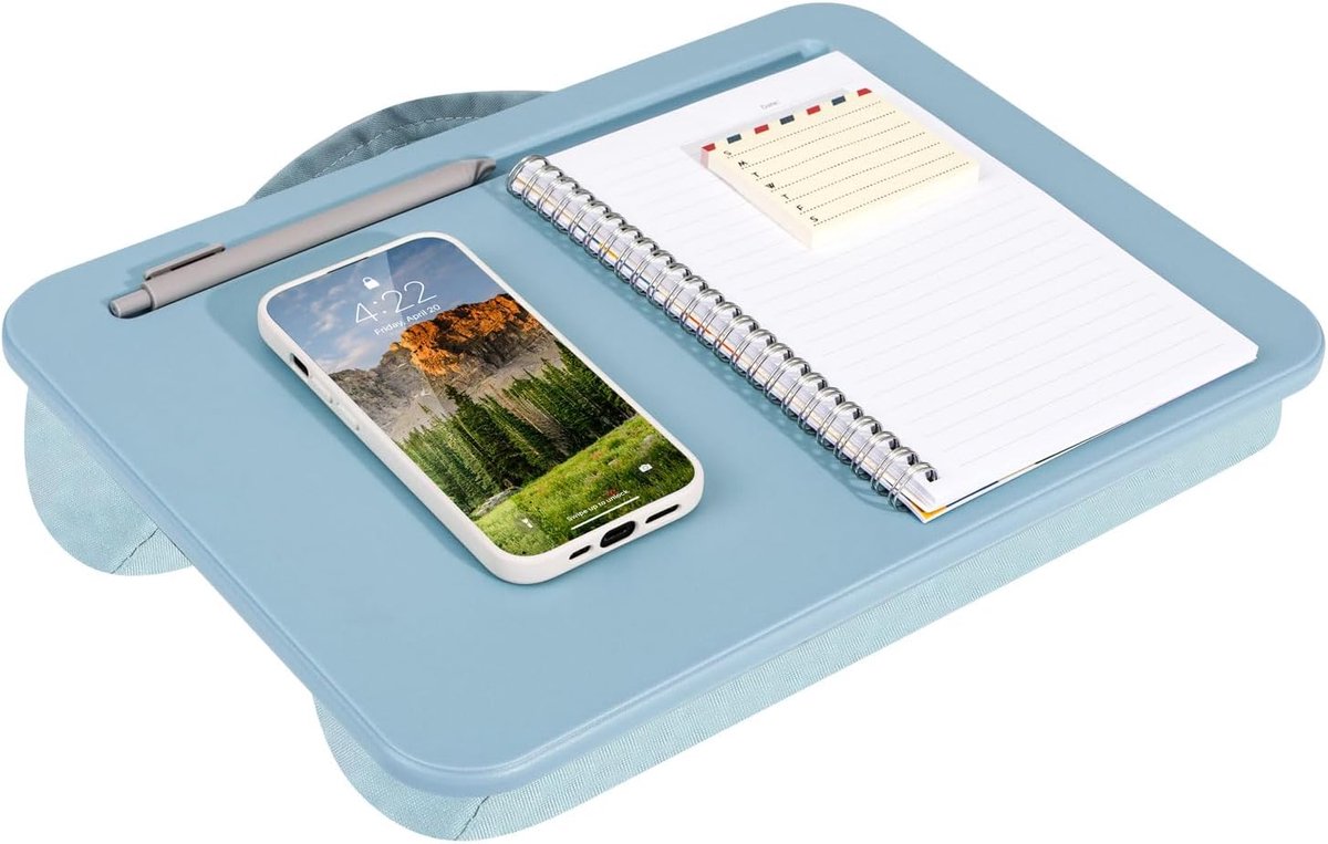 Lapdesk met plank 2 Alaskan Blue | Microbead kussen, ingebouwde potloodsleuf, draaggreep, past op standaard briefformaat papier (8,5" × 11")