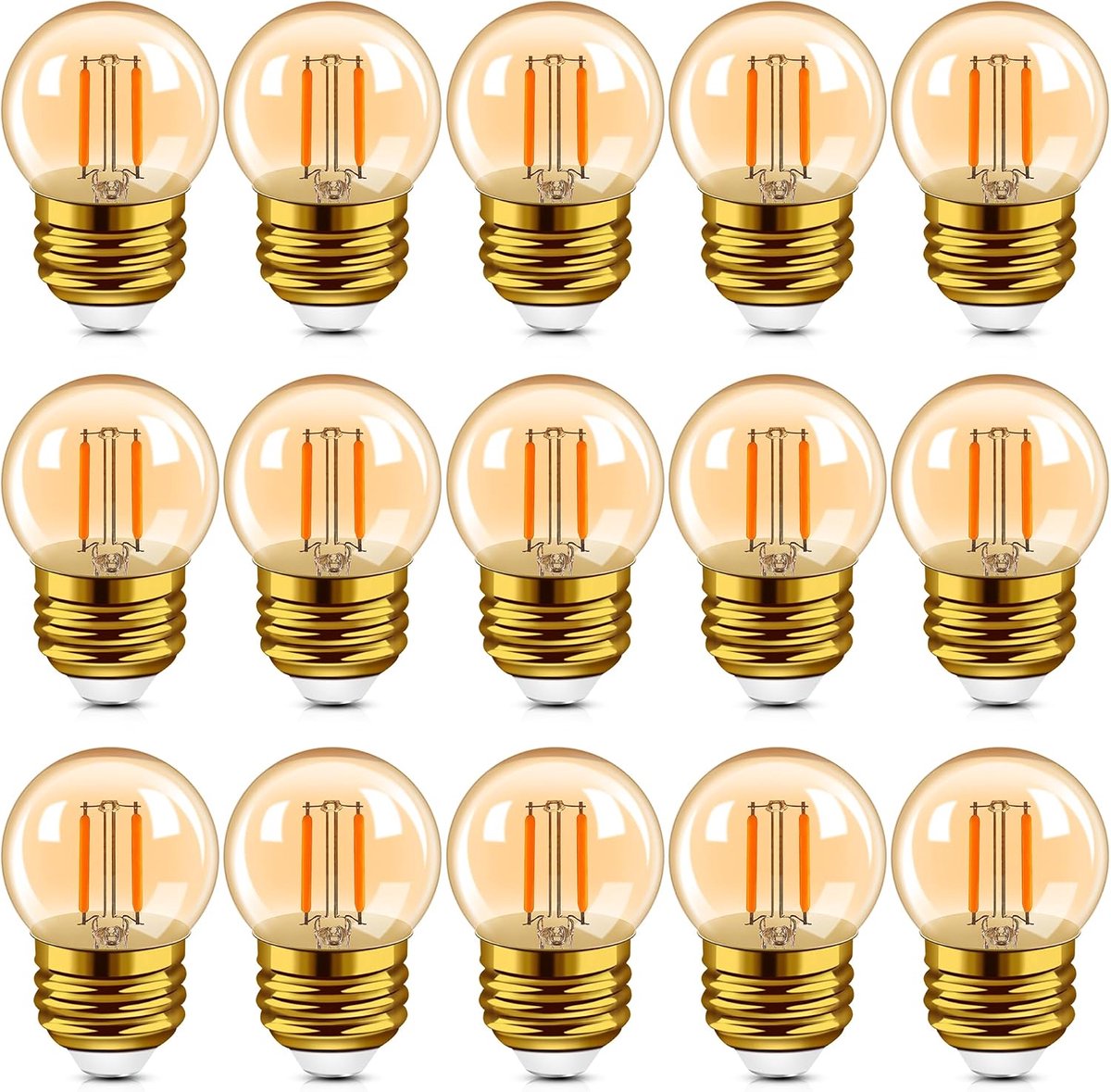 E27 LED Retro Edison Filament Lamp Mini Globe 1W Licht Amber Glas Lamp 220V voor Buiten Lichtsnoer, Café Lichten, Huis, Feest, Bruiloft Kerst Decoratie Super Warm 2200K -15 Pack