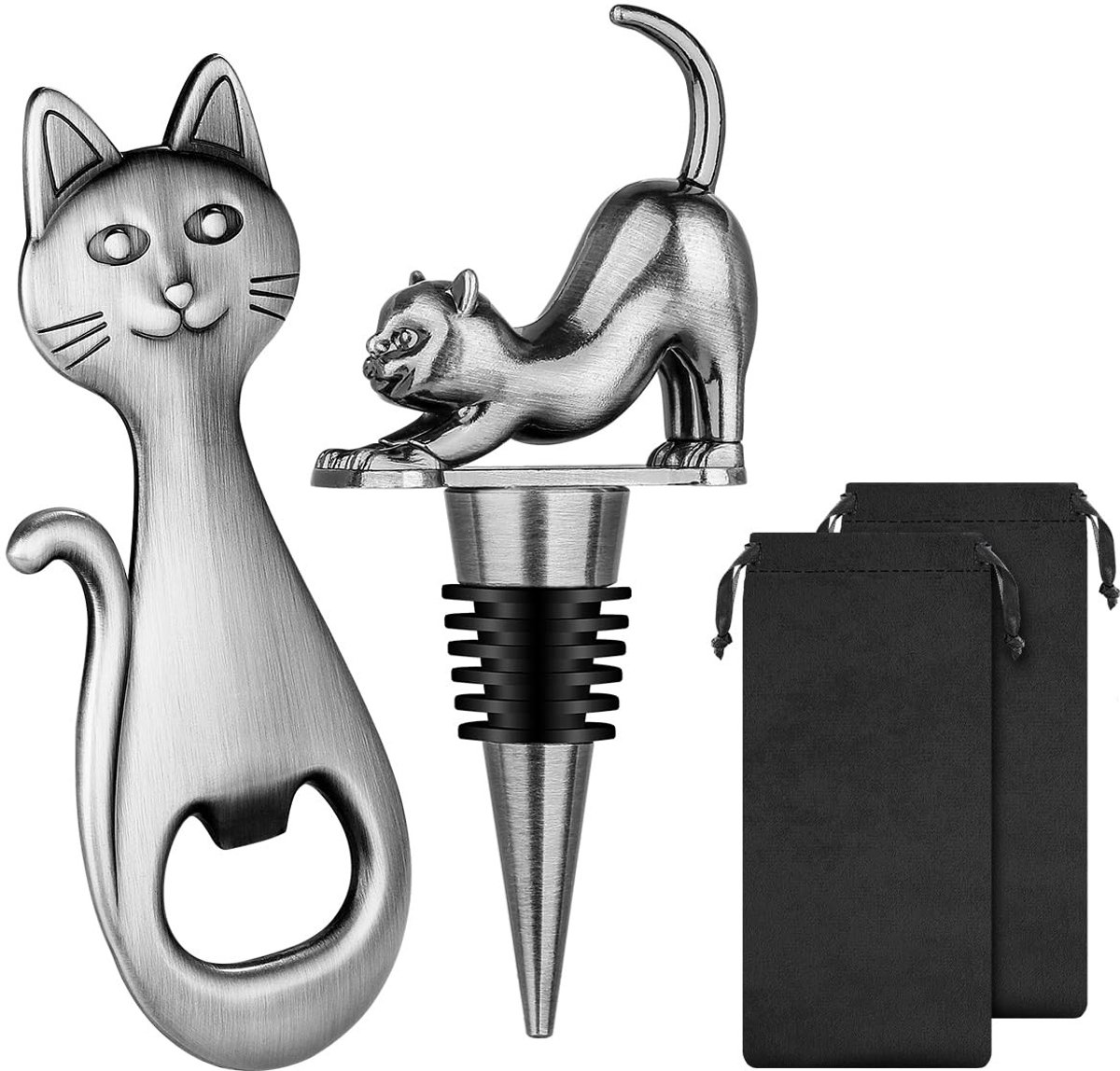 Omgoods - Cadeauset voor Kattenliefhebbers - Wijnstop en Flesopener met Kattenthema