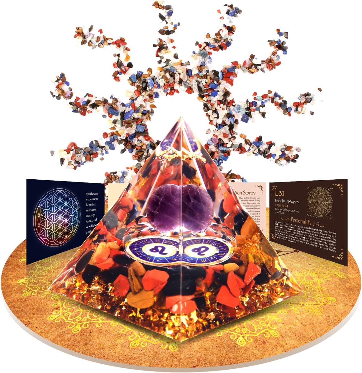 Piramide Healing Crystal Gift Set, Horoscope Zodiac Stones to Accompany Birthstone, voor Astrologie, Reiki, Positieve Energie voor Meditatie, het aantrekken van Rijkdom (Leo).