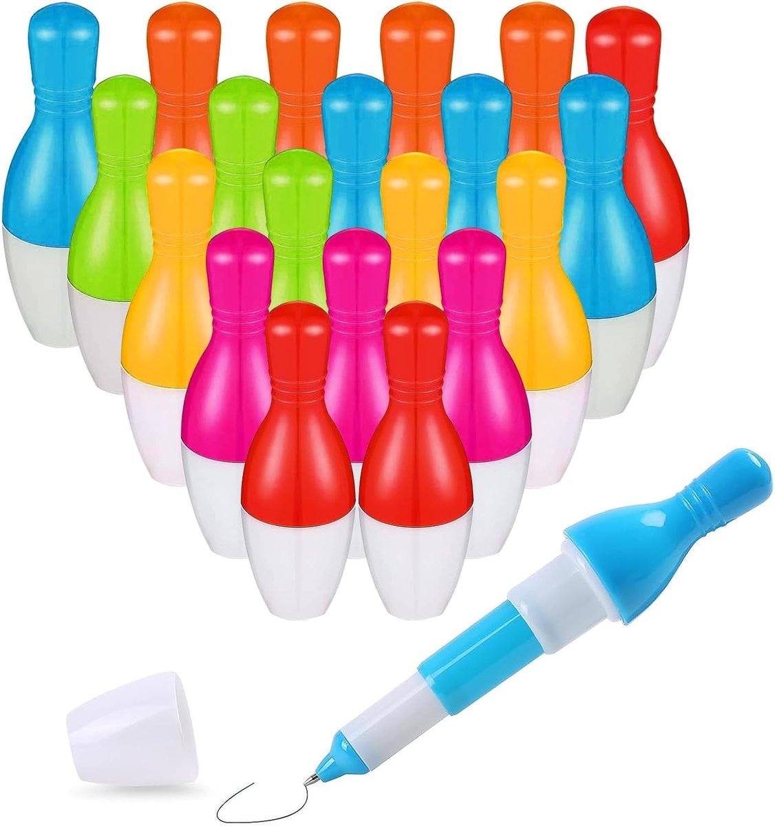 20 stuks bowlingbalpen, gemengde kleuren, mini-bowlingpennen, drukbalpen, kunststof, balpen, bowling, rollerball pennen voor feest, decoratie, schoolbenodigdheden