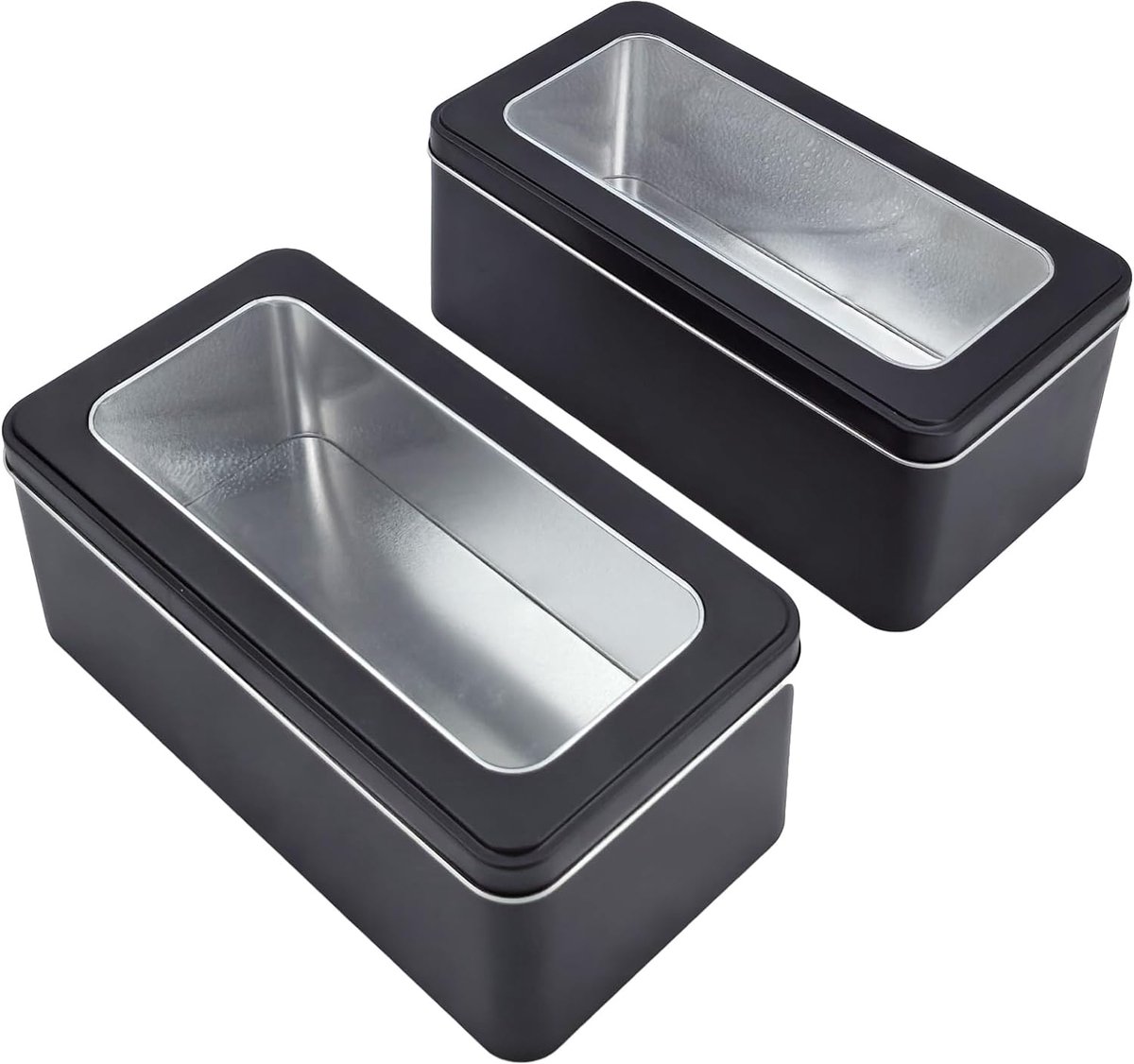 Rechthoekige metalen blikjes met vensterdeksel, mini-opslag, jerrycan, set voor thuis, keuken, kantoor en school, 22,5 x 11,5 x 9 cm (zwart)