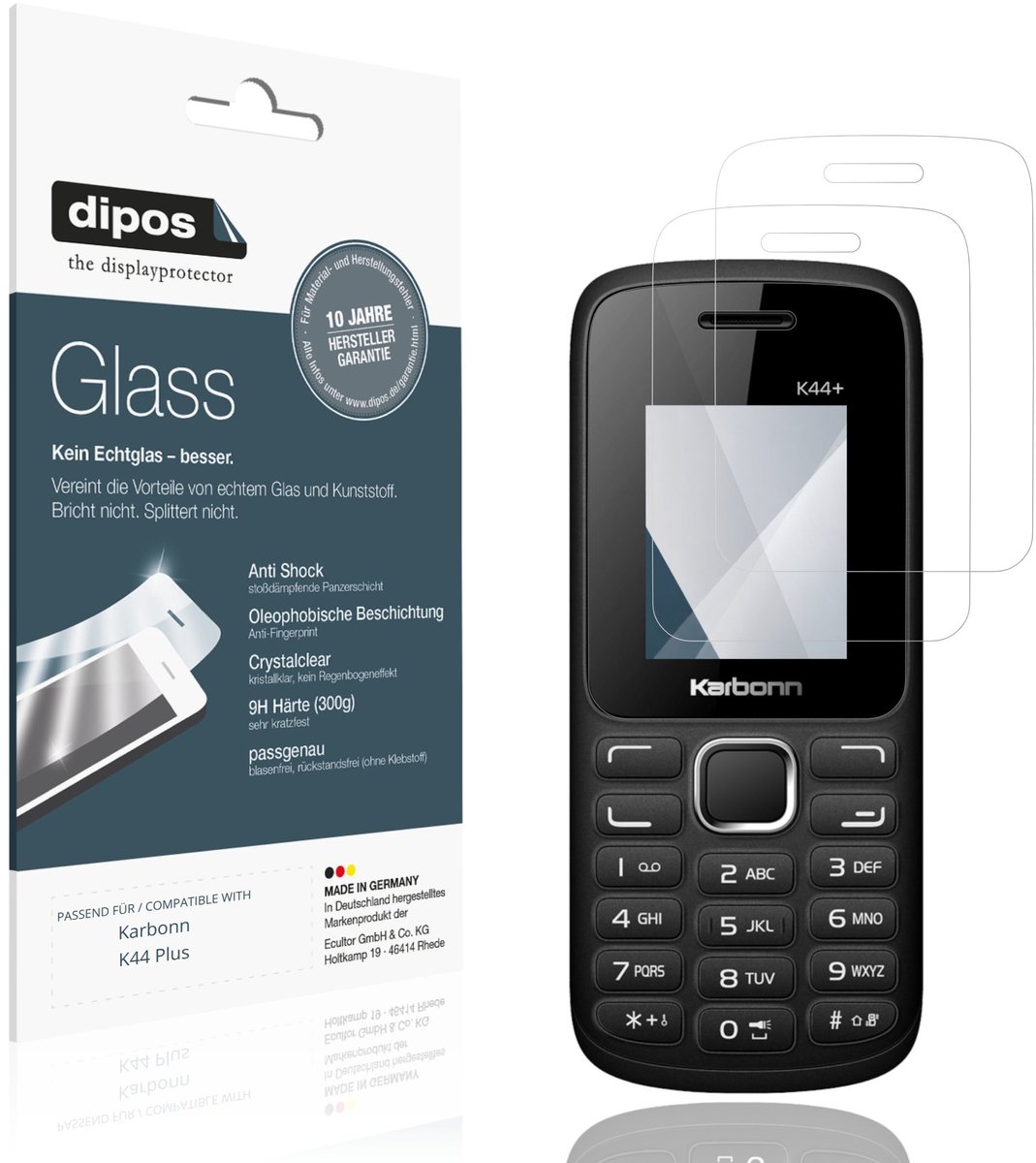 dipos – 2x Pantserfolie geschikt voor Karbonn K44 Plus | 9H Screenprotector