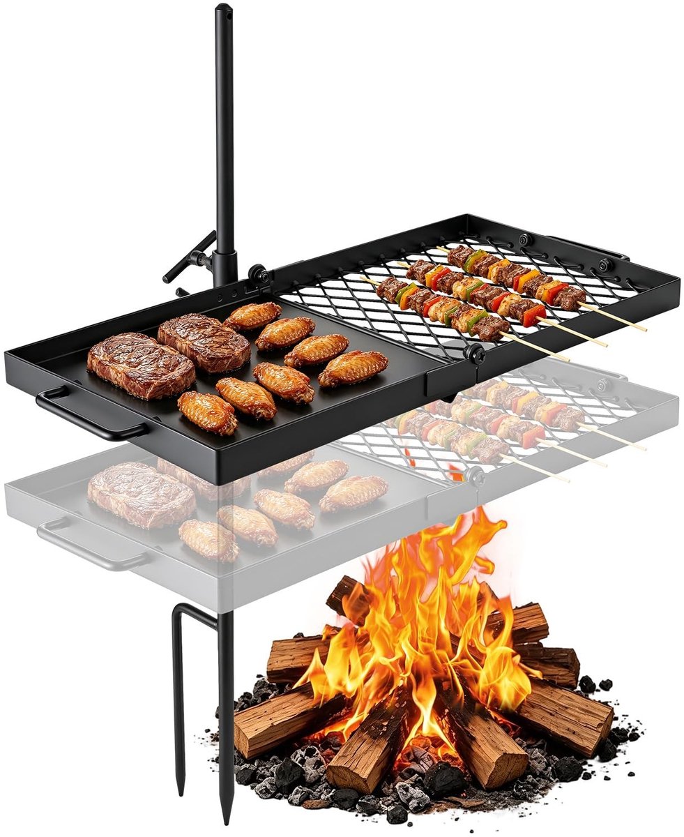 Omgoods - Grillrooster voor Vuurschaal - Draaibaar en Verstelbaar