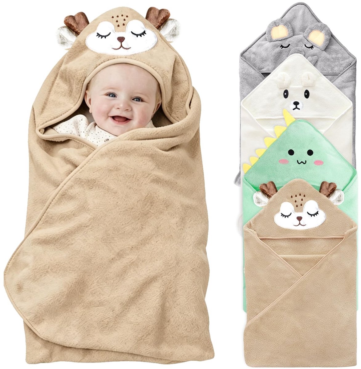 Omgoods - Baby Hoodie Handdoeken Set van 4, 80 x 80 cm