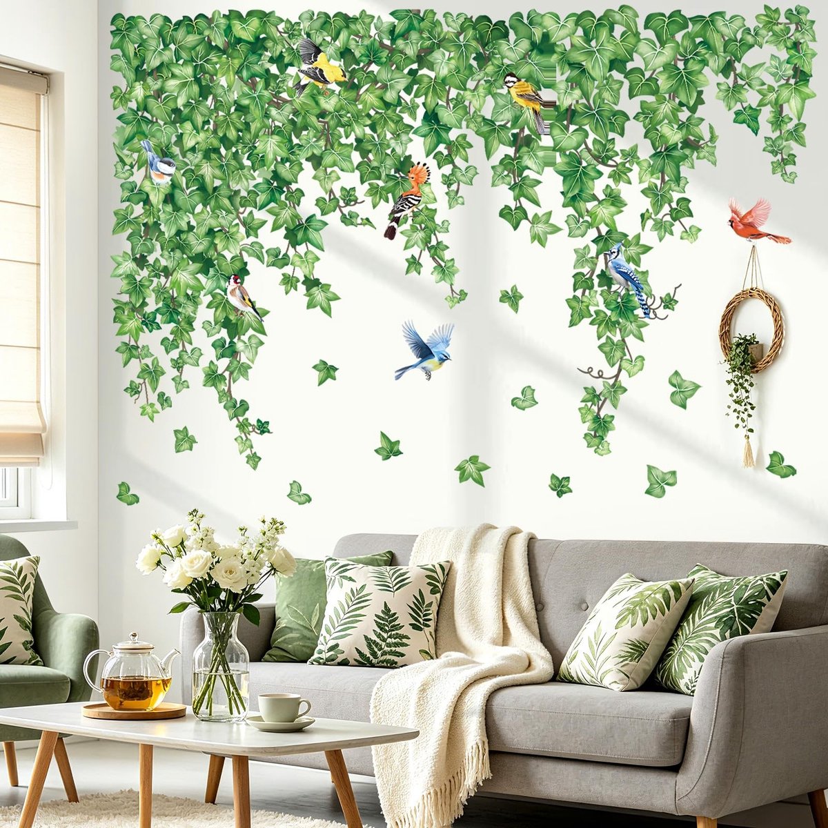 Omgoods - Groen Klimop Muurstickers - Decoratie voor Woonkamer en Slaapkamer