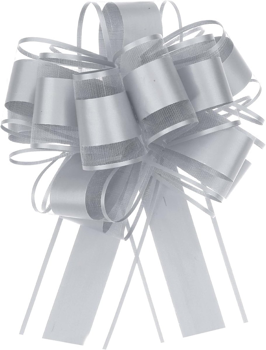 Strikken, 10 x 15 cm, organza trekstrik, cadeaustrik, decoratieve strikken voor knutselen, verpakken, bruiloft, verjaardag, Kerstmis (grijs)