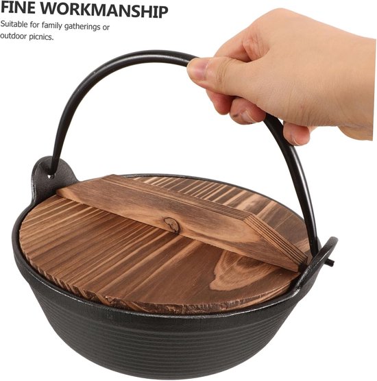 Gietijzeren Kookpot - Soeppan Kampvuur - Buiten Koken - Traditioneel Japans Ontwerp - 21x19.5x9.5cm - Zwart — afbeelding 5