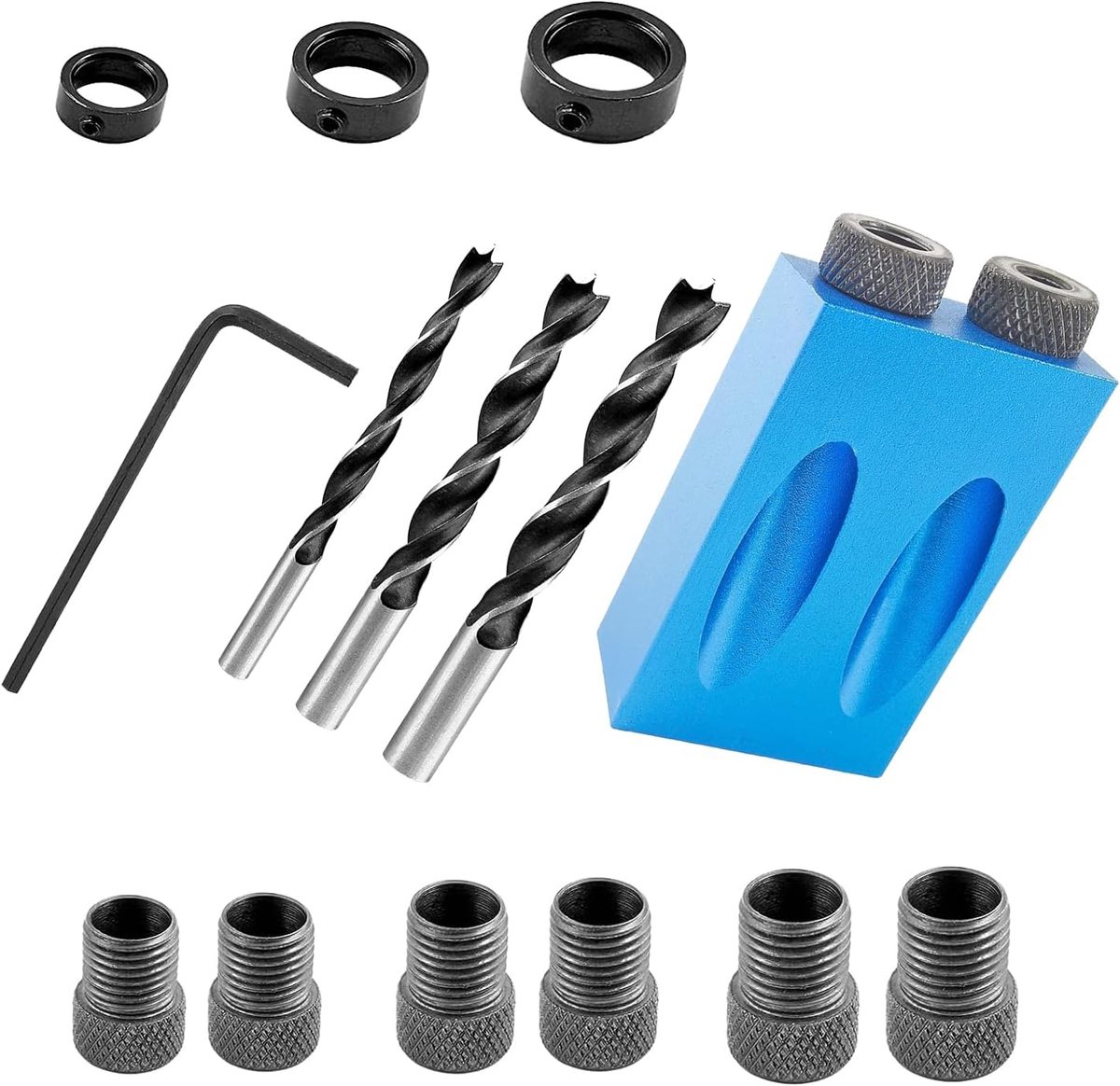 15 Graden Pocket Gat Schroef Jig, 6mm/8mm/10Mm Gaten, Houtbewerking Hellend Gat Jig Kit 14Pcs Joint Hoek Tool Craft DIY