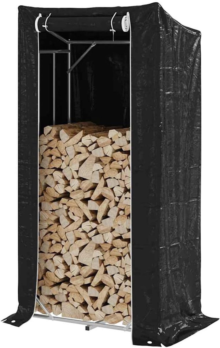 Haardhout Opslag - Houtrek Buiten - Droog Houden - Met Regenkap - 100x60x200 cm - Zwart