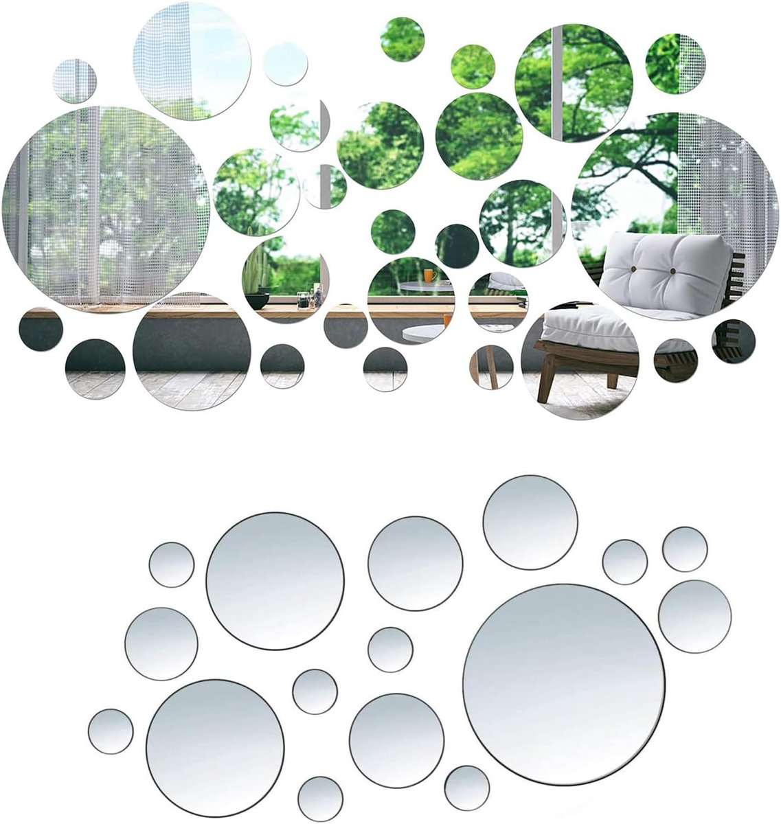 ShanBye Spiegels, 32 stuks, decoratieve wandspiegels, rond, zelfklevend, acryl, 3D, verschillende maten - ShopVlot
