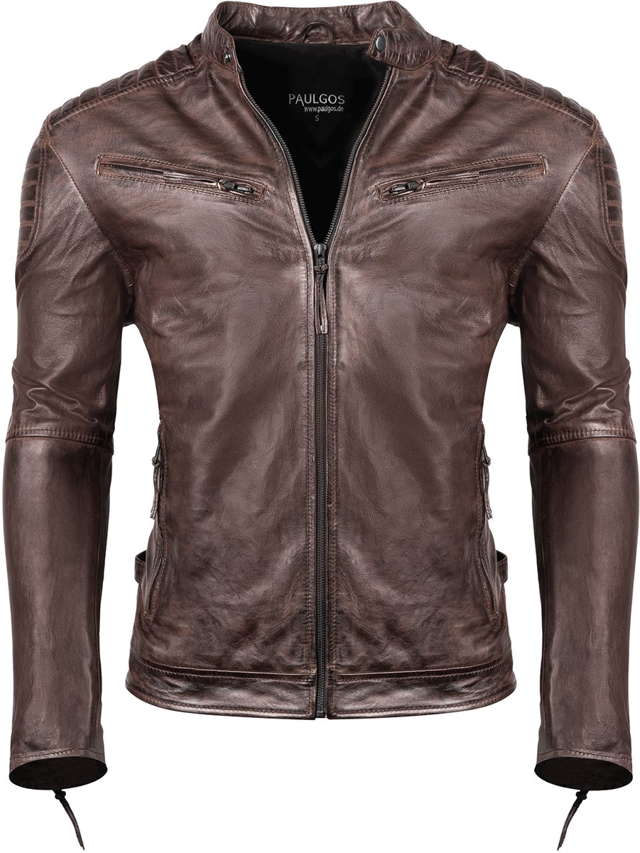 PAULGOS Heren Leren Jas, Echt Leren Jas, Tussenjas, Modieus in 5 Kleuren, Maten S-7XL, Model 2