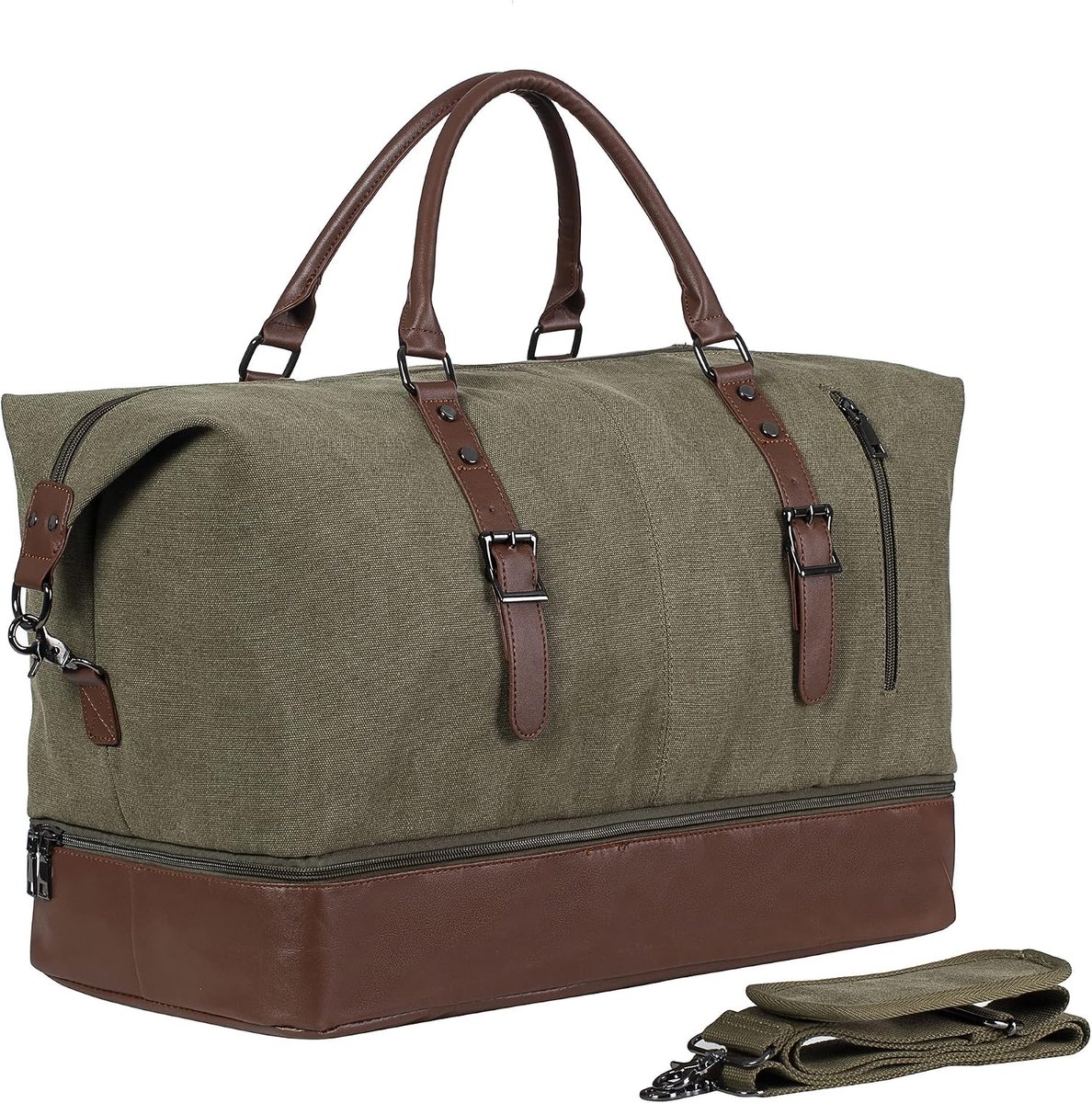 SnelShoppen - Reistas voor Overnachting, Canvas Lederen Oversized Weekendtas, Grote Draagtas voor Mannen en Vrouwen, Modieus Groen voor Reis, Vrije Ti