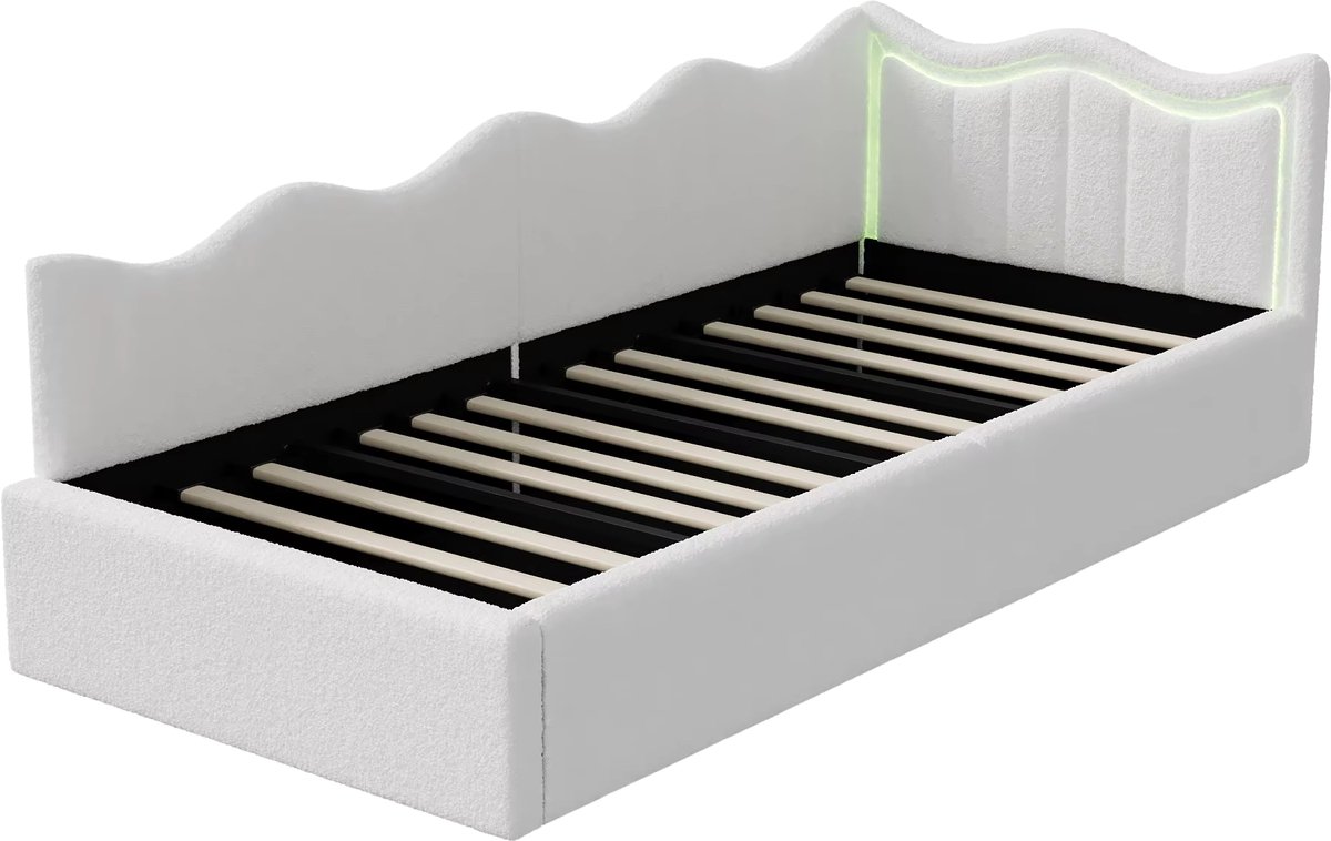 Happiq Opbergbed 90x200 cm - met LED Verlichting, Opbergruimte Wit