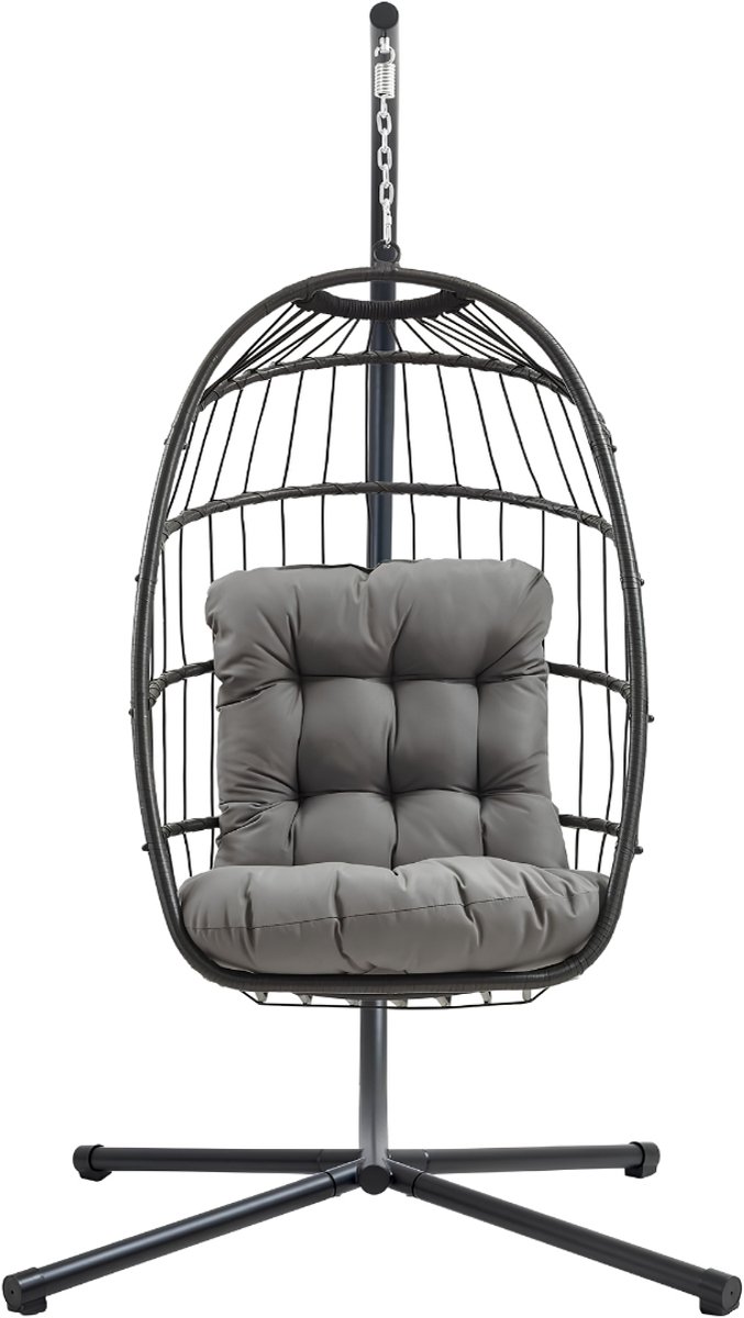 NIVA® Hangstoel - 150kg Capaciteit - Hangstoel met Frame - Hangstoel van Rotan voor Binnen en Buiten - Zwart - 100cm x 100cm x 195cm