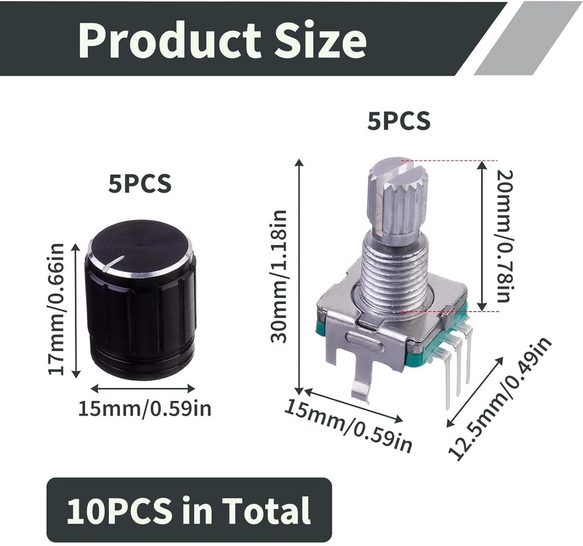 5 stuks Rotary encoder EC11, 360 graden draaibaar met knop en schakelaar, 5-polige digitale potentiometercodermodule voor Arduino, elektronische proje