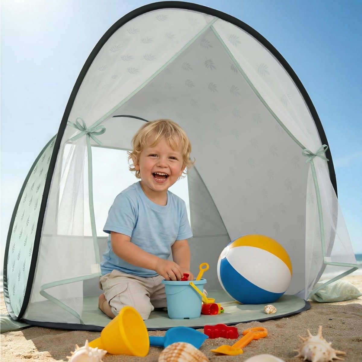 Zavio® Strandtent UV Bescherming - Strandtent Baby Pop Up – Strandtentje Extra Licht –Lichtgroen