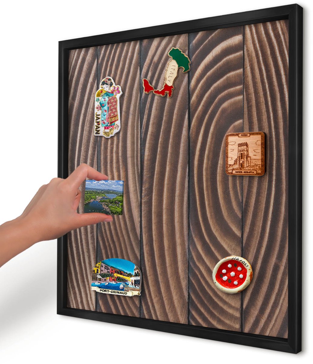 Artprintcave Bruin Magneetbord mit Zwart Frame - 50x50 cm - Houtstructuur Magnetische Organizer - Rustiek Magneet Bord mit Frame - Texturen