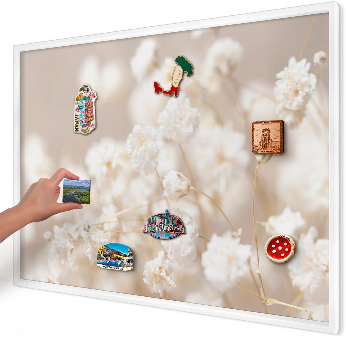 Artprintcave Beige Magneetbord mit Witte Lijst - 100x70 cm - Beige Bloemen Magneet Bord mit Frame - Minimalist Bord Voor Magneten - Bloemen En Planten