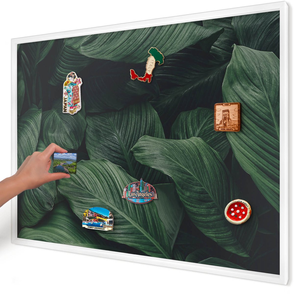Artprintcave Groente Magneetbord mit Witte Lijst - 100x70 cm - Het Groen Van De Natuur Magneet Bord mit Frame - Fotografisch Magneetbord Voor Keuken - Bloemen En Planten