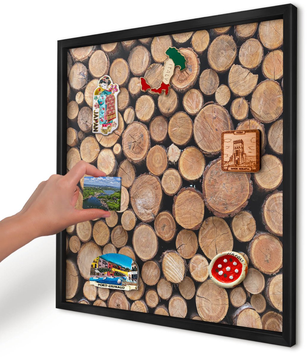 Artprintcave Bruin Magneetbord mit Zwart Frame - 50x50 cm - Houten Cirkels Memobord Keuken - Rustiek Magnetisch Bord Voor Magneten - Texturen
