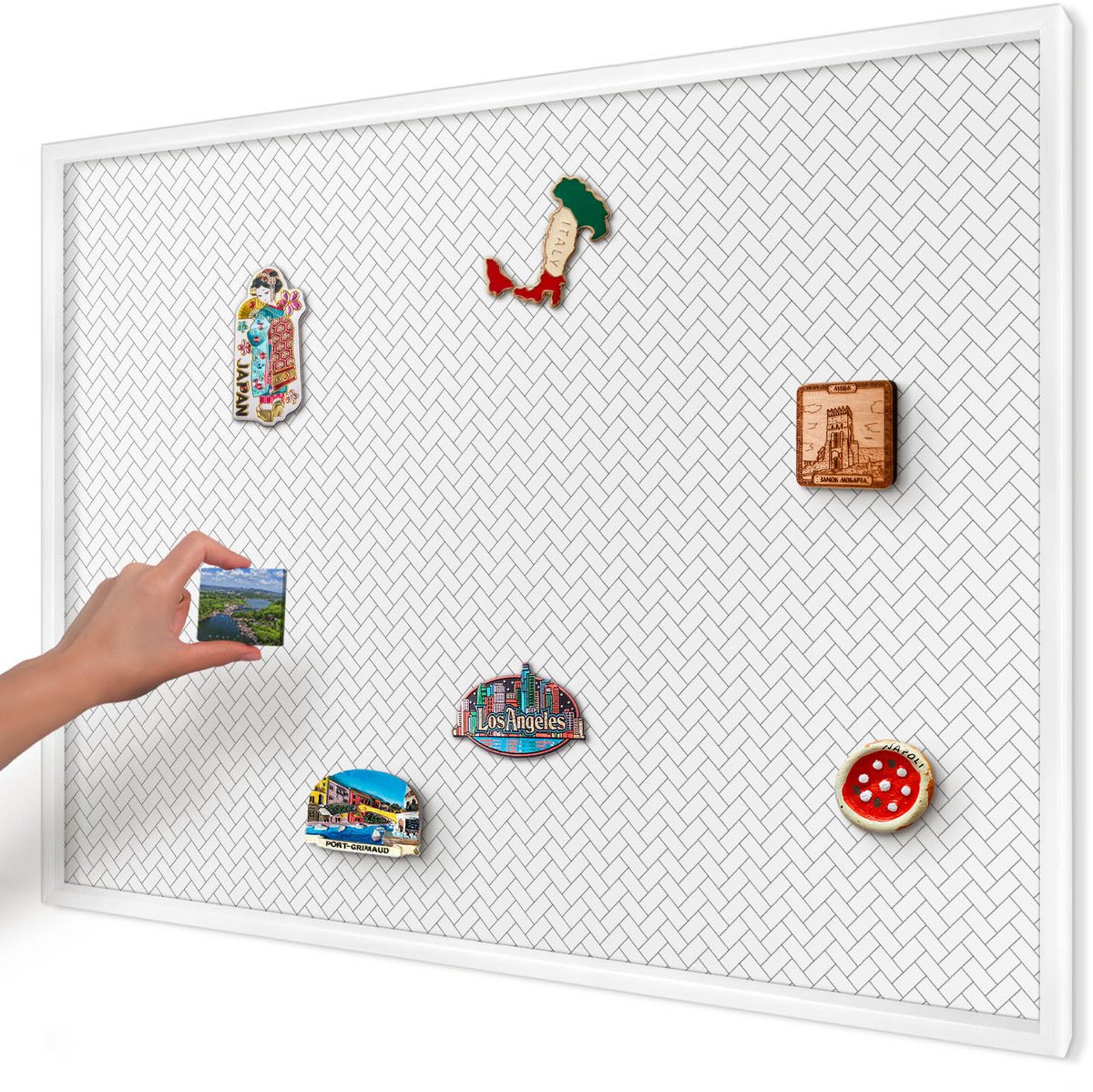 Artprintcave Wit Magneetbord mit Witte Lijst - 100x70 cm - Witte Visgraat Notitiebord - Minimalist Magnetische Organizer - Achtergronden En Patronen