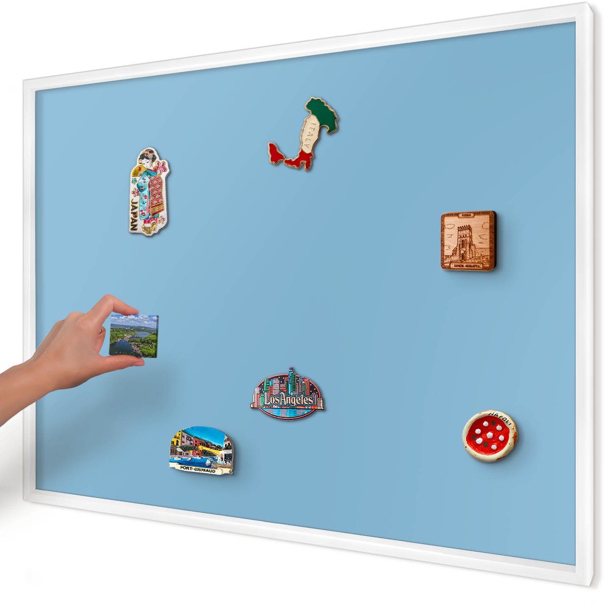 Artprintcave Blauw Magneetbord mit Witte Lijst - 100x70 cm - Blauwe Kleur Bord Voor Magneten - Minimalist Magnetisch Bord Voor Magneten - Achtergronden En Patronen