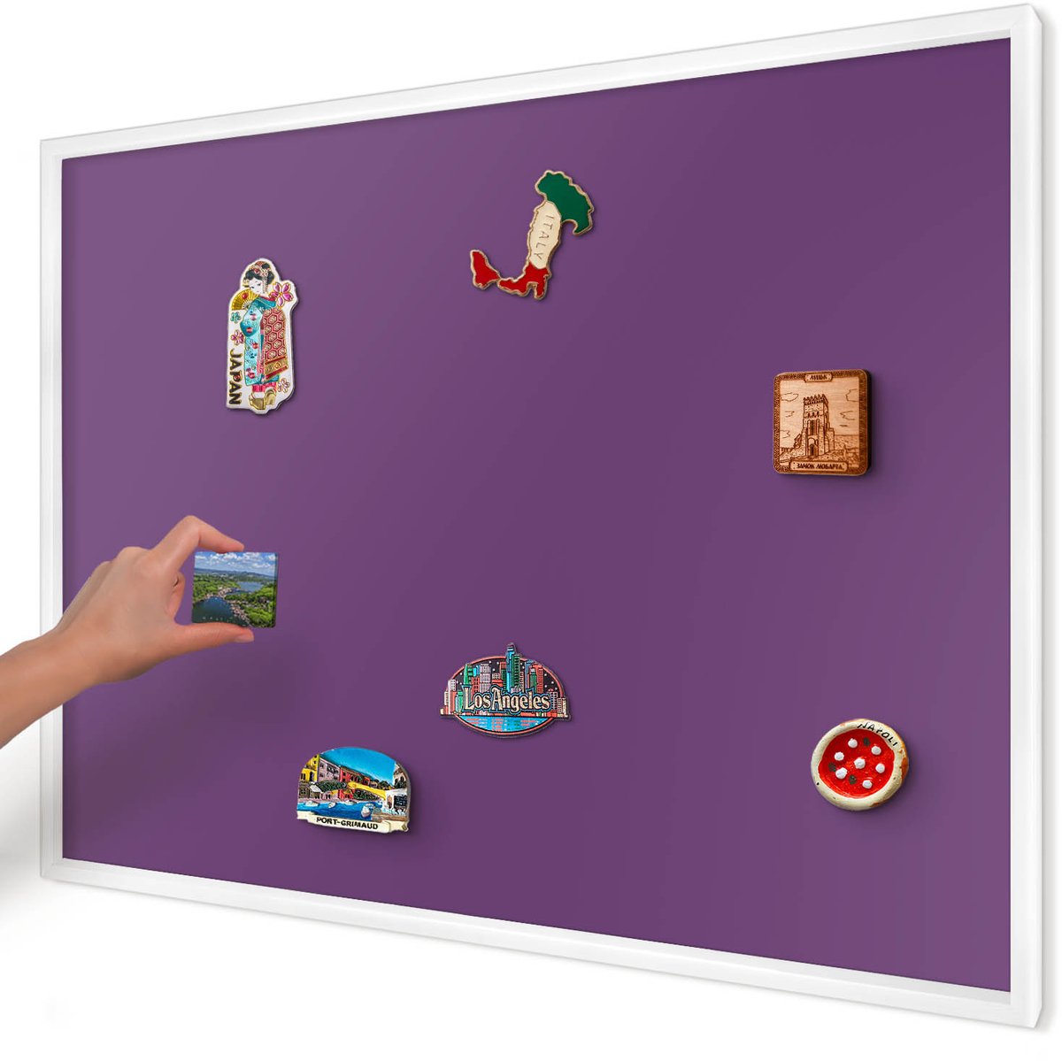 Artprintcave Paars Magneetbord mit Witte Lijst - 100x70 cm - Sterk Paars Magneetbord Voor Keuken - Minimalist Notitiebord - Achtergronden En Patronen