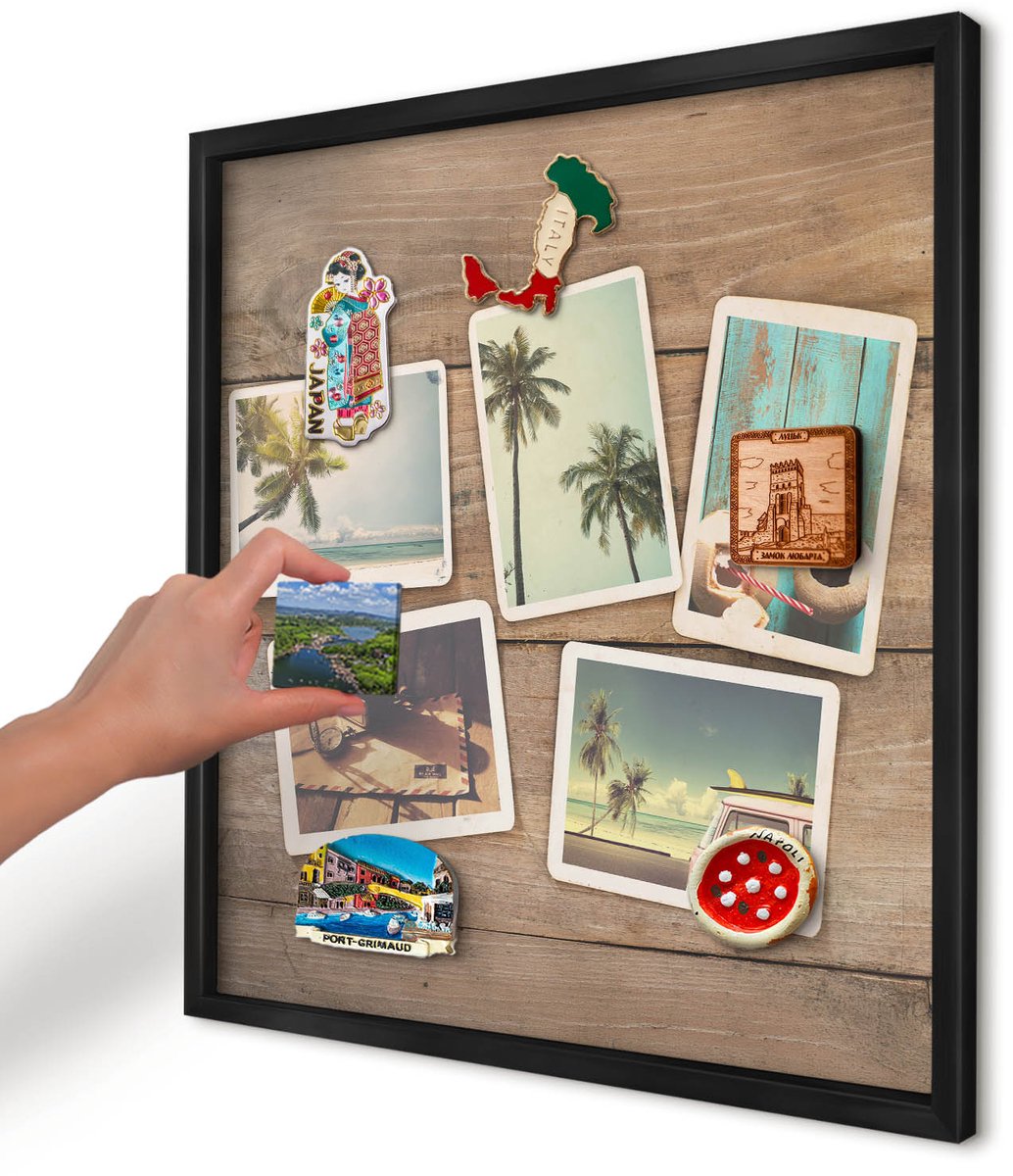 Artprintcave Beige Magneetbord mit Zwart Frame - 50x50 cm - Vakantienostalgie Memobord Keuken - Vintage Magnetische Organizer - Natuur
