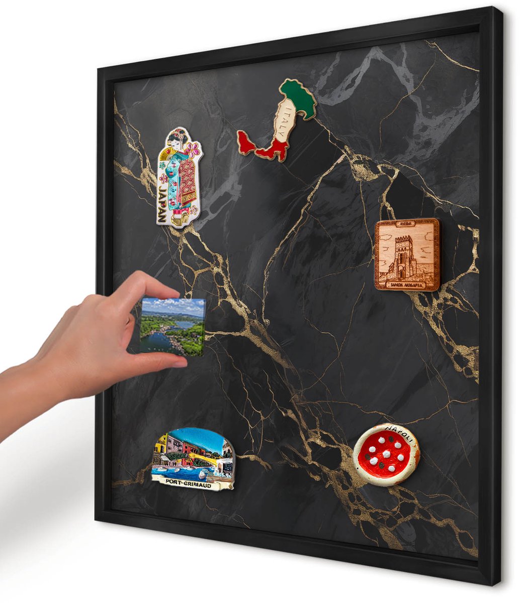 Artprintcave Zwart Magneetbord mit Zwart Frame - 50x50 cm - Zwart Marmer Magneet Bord mit Frame - Modern Memobord Keuken - Texturen