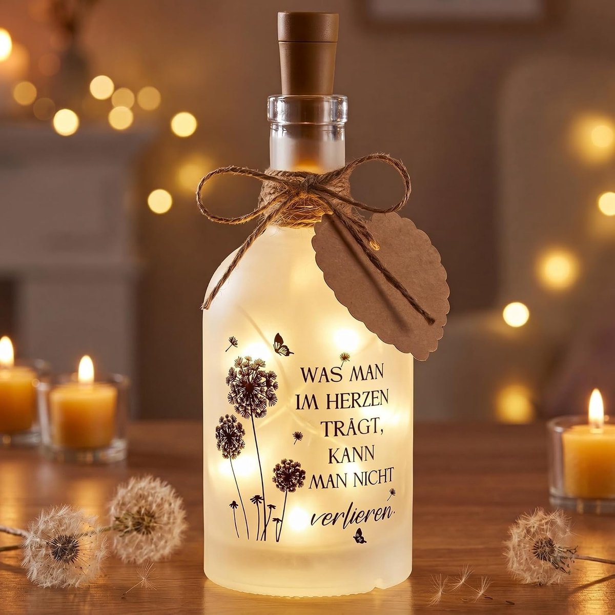 Huwelijkscadeau in een Fles met LED Verlichting en Persoonlijke Tekst voor Bruid en Bruidegom, Perfect voor Verlovingen en Geldcadeaus