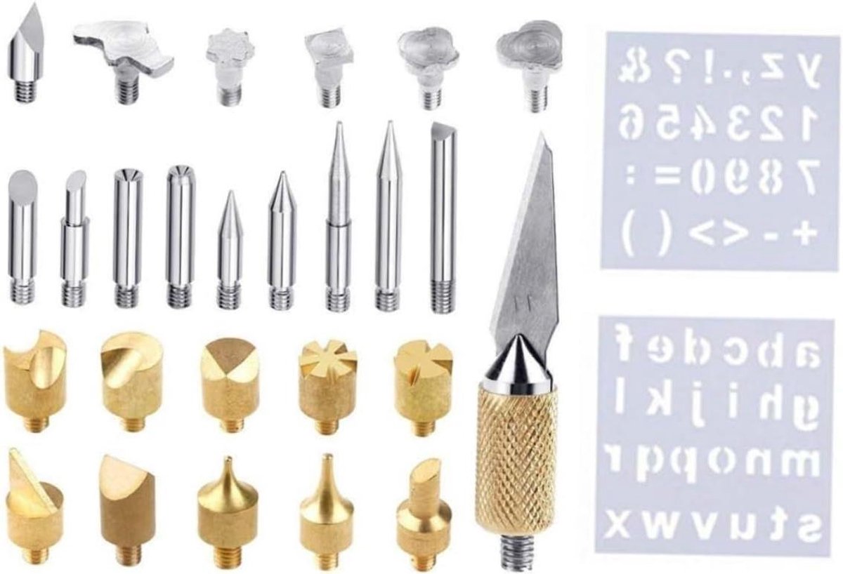 Houtbrander Set - Soldeerbout Tips - Decoratief Houtsnijwerk - 28 Delige Set - 2.3mm - Messing