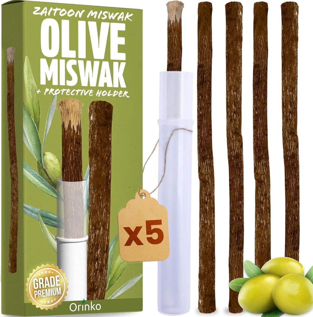 Miswak Sticks - 5 Stuks van Olijfhout - Traditionele Siwak Tandenborstel - Natuurlijke en Duurzame Mondverzorging - ShopVlot
