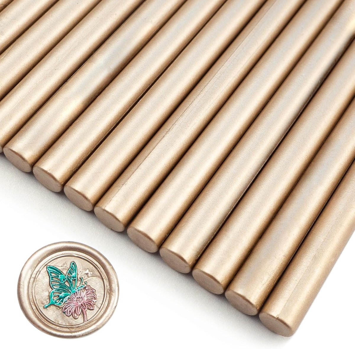 26-delige Mini sealing wax stick 7mm voor Lijmpistolen – Stijlvol Verzegelen voor Trouwuitnodigingen, Wenskaarten, Wijflessen & DIY Projecten (Champagne Goud）