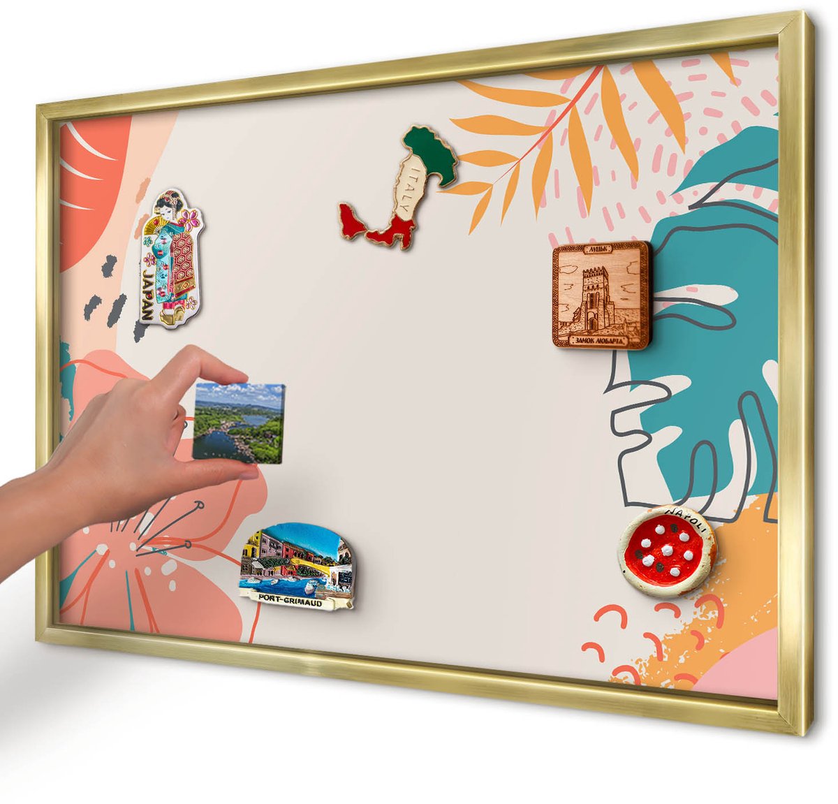 Artprintcave Romig Magneetbord mit Gouden Frame - 60x40 cm - Moderne Natuur Magneetbord Voor Keuken - Abstract Magneetbord Voor Foto's - Bloemen En Planten