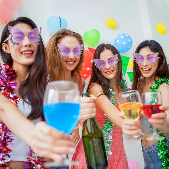 frameloze zonnebril voor dames, zonnebril, vlindervorm, kleurverloop, met diamanten, decoratie voor feestjes voor dames en heren — afbeelding 5