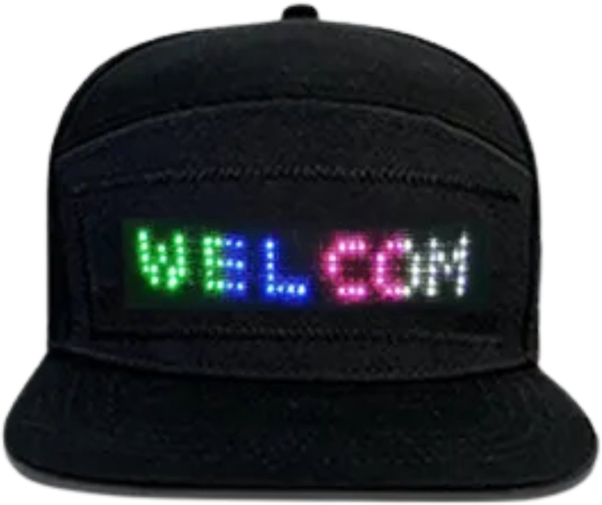 Doppler LED Snapback Pet – Programmeerbaar LED Display via App – Bluetooth – USB Oplaadbaar – Festival & Feest – Zwart