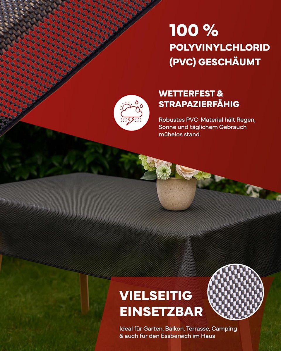 Tuintafelkleed rond 160 cm - zwart geruit - weerbestendig - antislip - ShopVlot