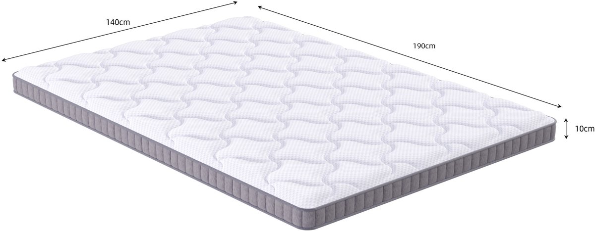FloraGrace Pocketveringmatras 140x190x10 cm - 7 Zones en Traagschuim - Drukverlagende Ondersteuning - Voor Volwassenen - Wit - Met Matras