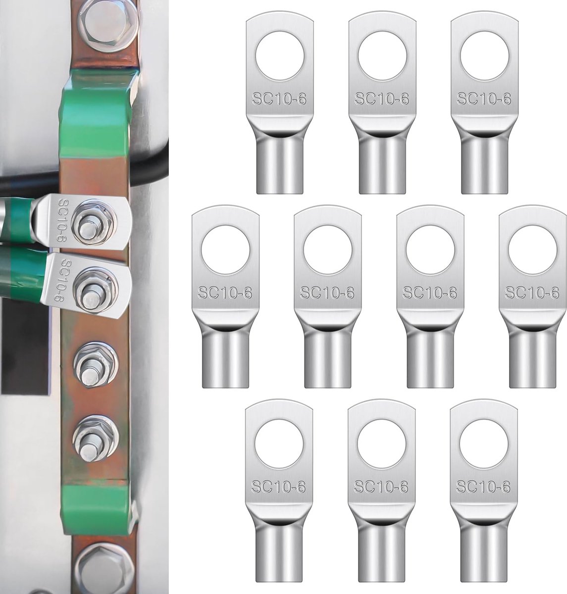 Elektrische krimphulzen 10 mm² M6, elektrische krimpschoenen voor accu, auto's, auto's, motorfietsen, elektrische kabelschoenen van vertind koper, SC connectoren