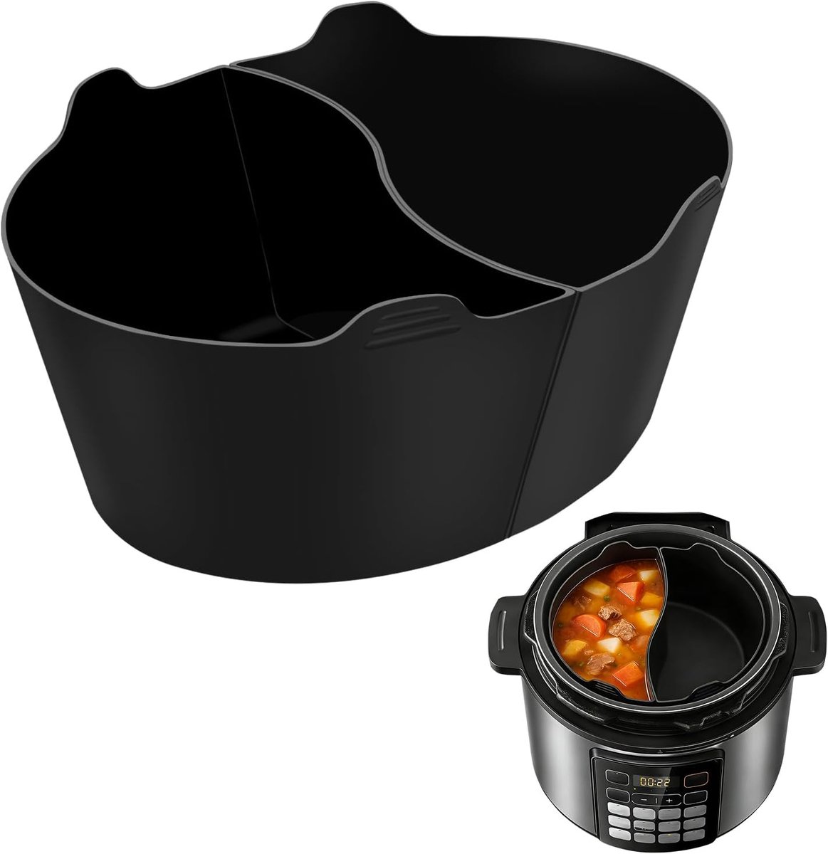 SnelShoppen - 6QT 2-in-1 Zwarte Siliconen Slowcooker Voering - Vaatwasmachinebestendige Divider Insert voor Slowcooker - Perfect voor Keuken, Feest en