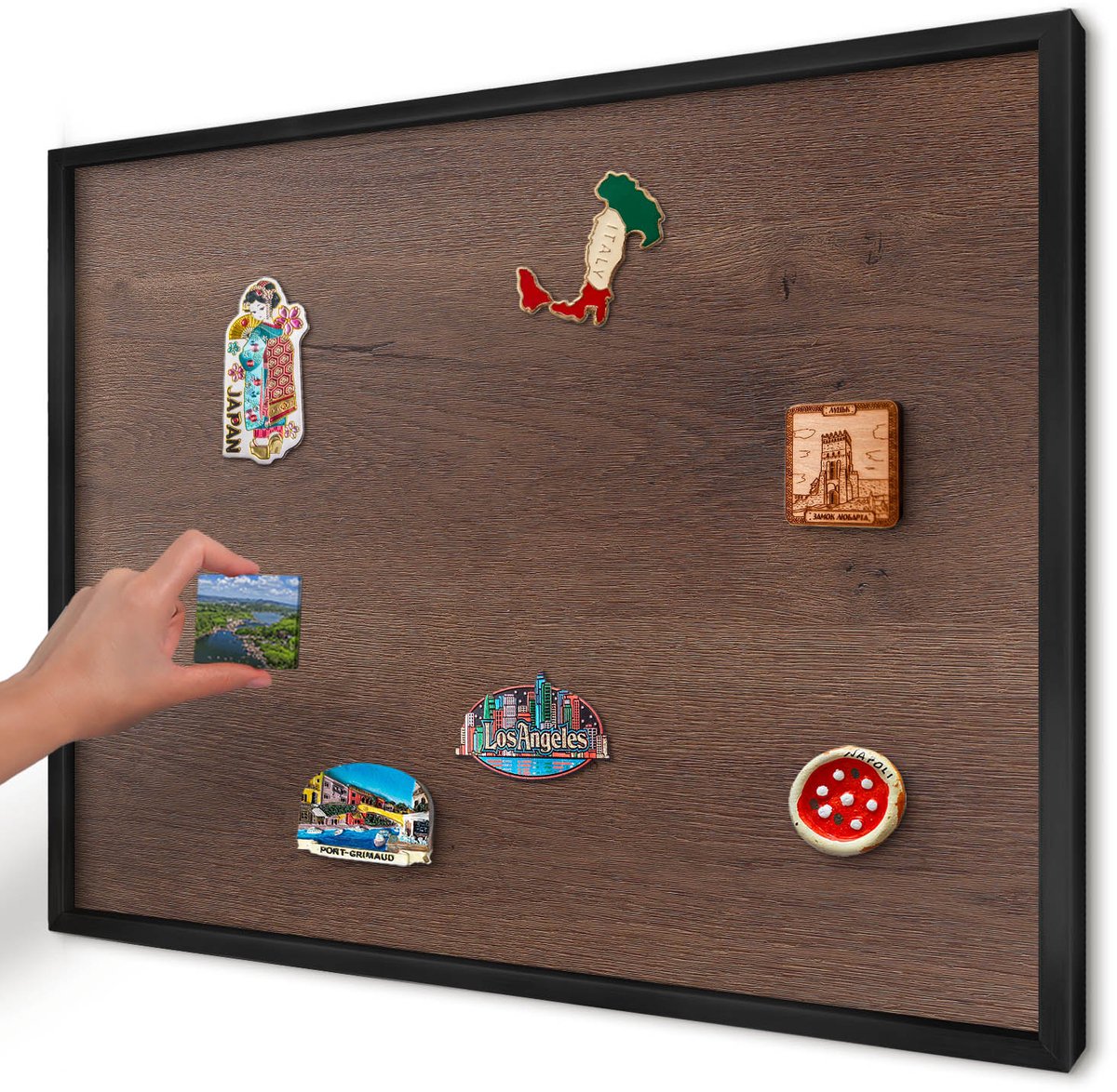 Artprintcave Bruin Magneetbord mit Zwart Frame - 70x50 cm - Bruin Hout Magnetische Organizer - Rustiek Memobord Keuken - Texturen